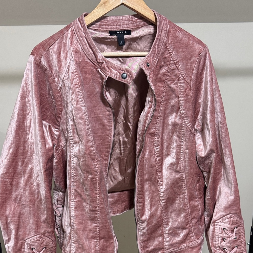 Torrid Blush Velvet Bomber Jacket